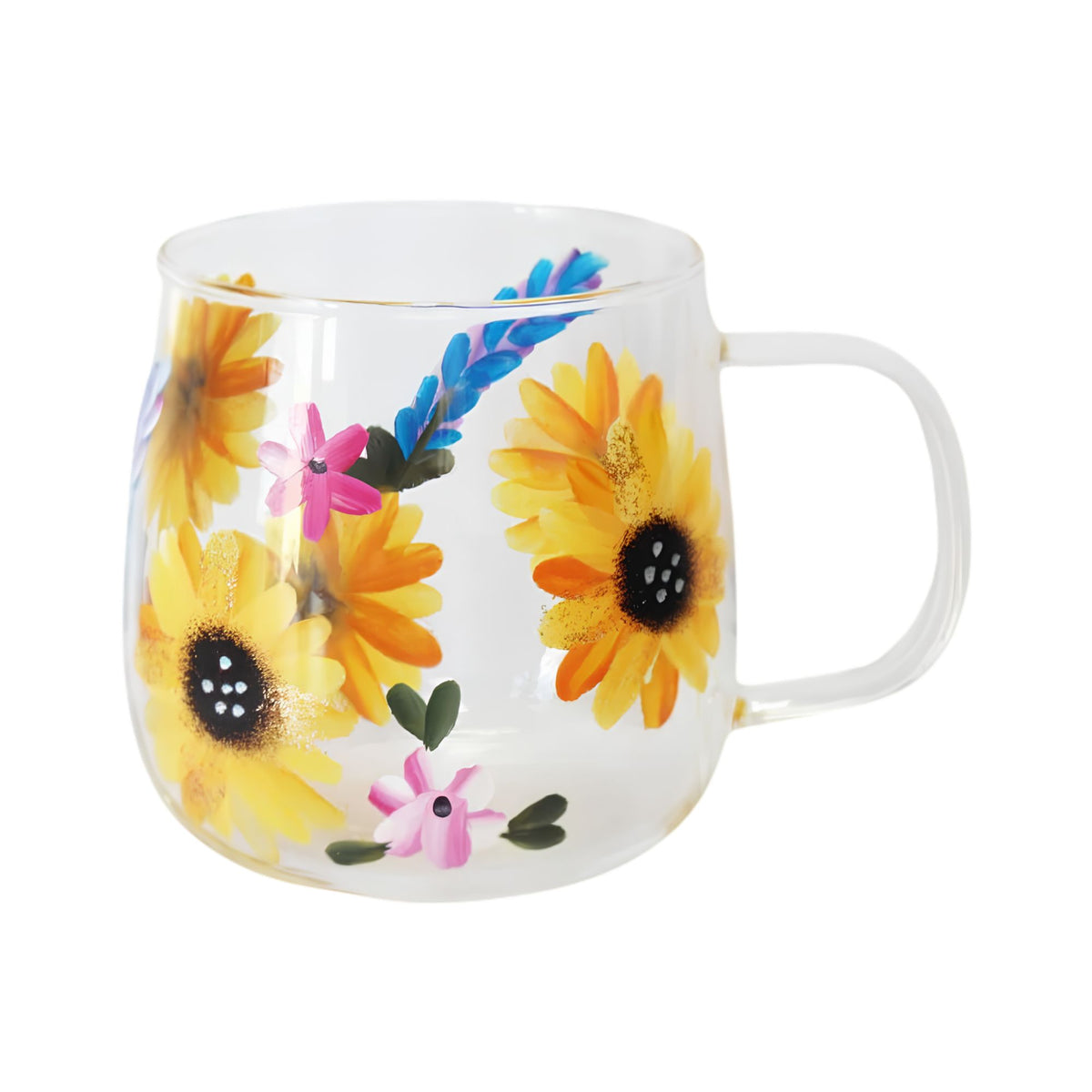 Sunflower art glass mug