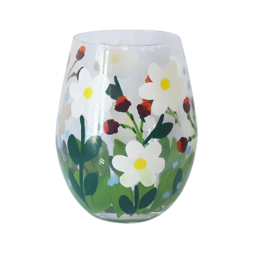 Floral art glass stemless mug