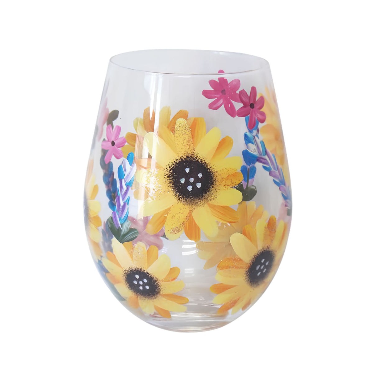 Sunflower art glass stemless mug