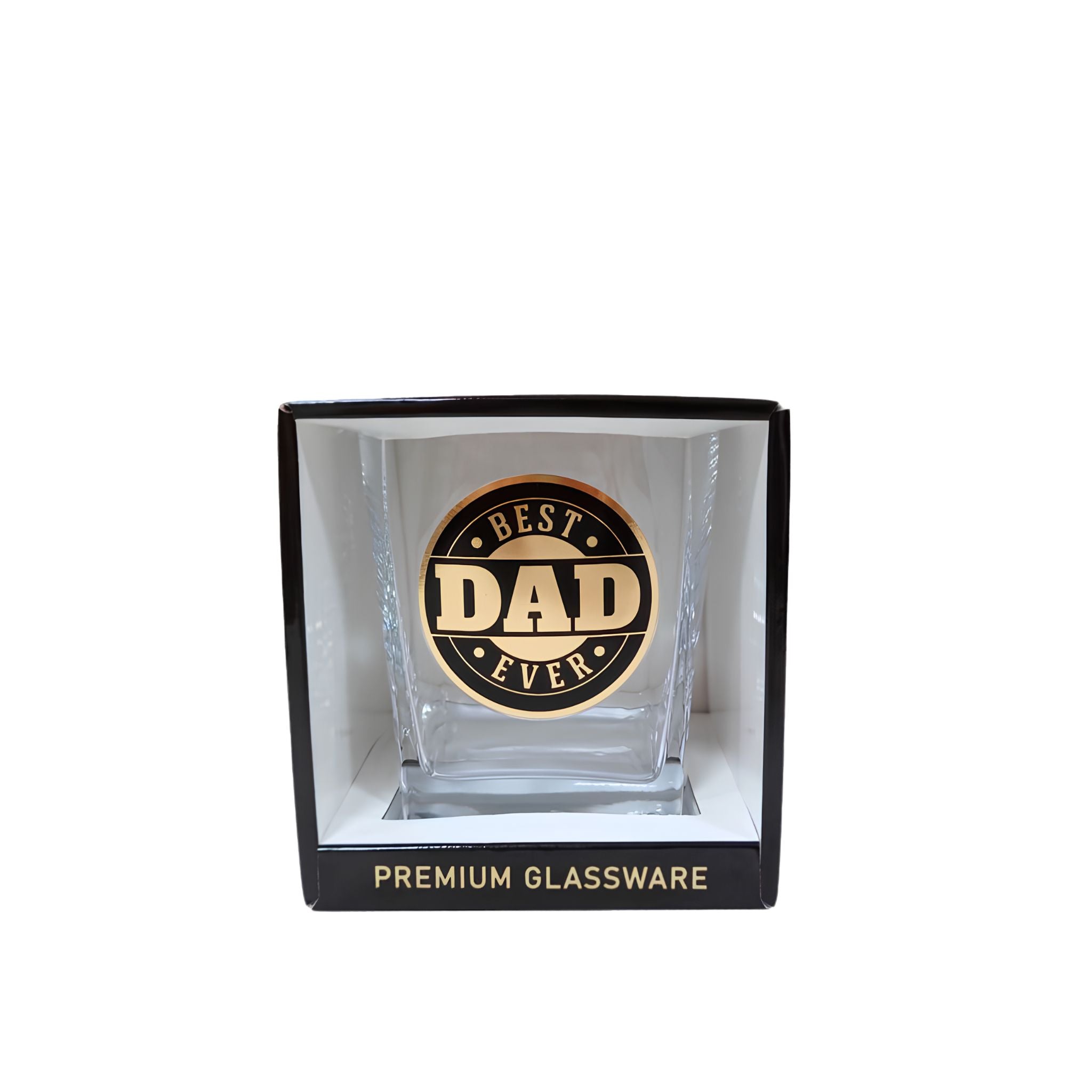 Best Dad Ever scotch glass with gold foil print on black glass, Father's Day gift