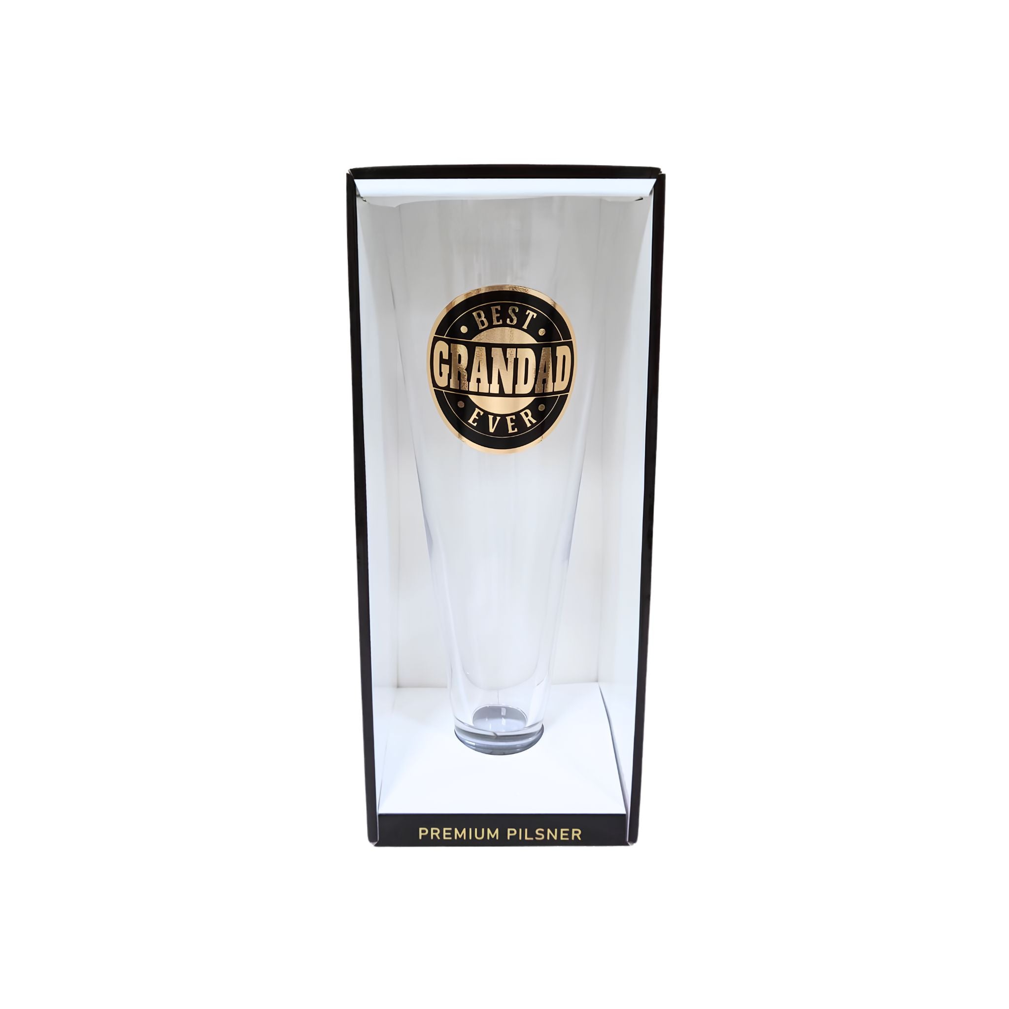 Best Grandad Ever pilsner glass with gold foil print on black glass, Father's Day gift