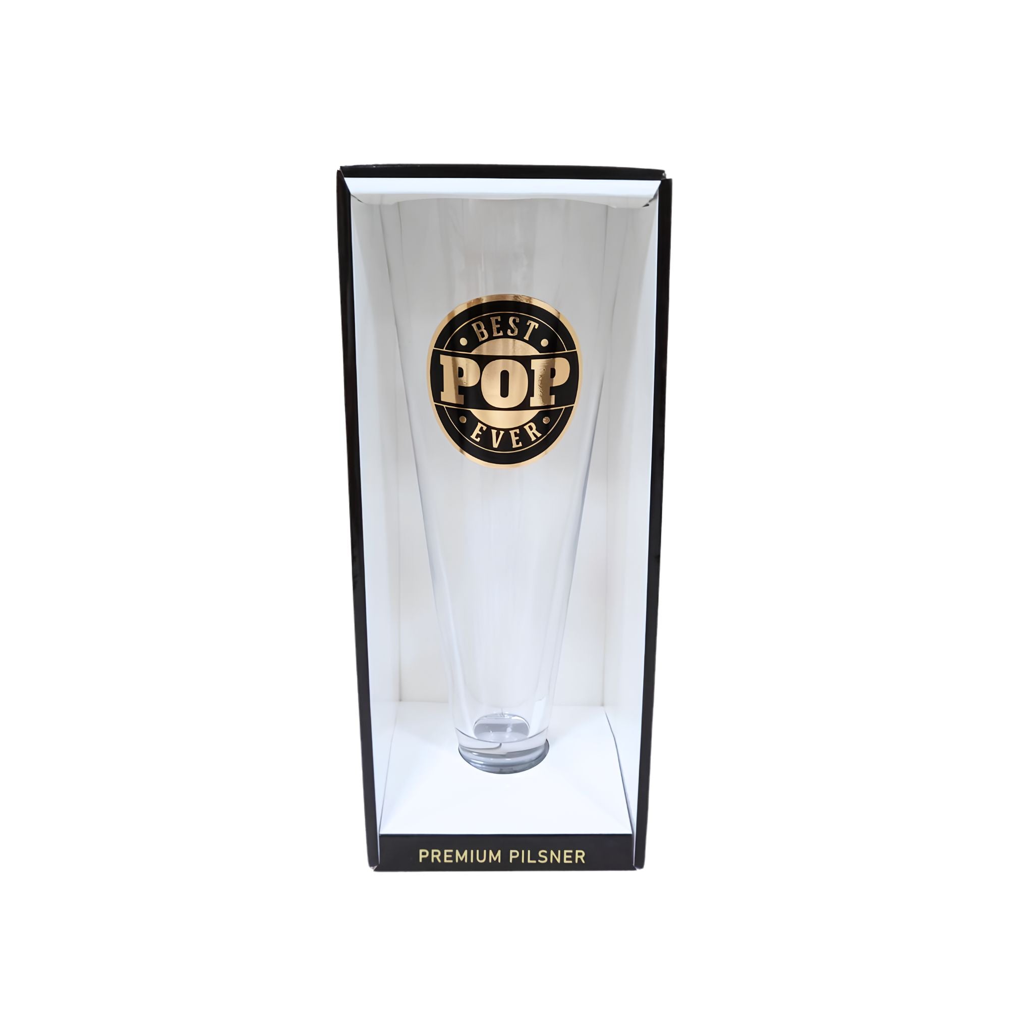 Best Pop Ever pilsner glass with gold foil print on black glass, Father's Day gift