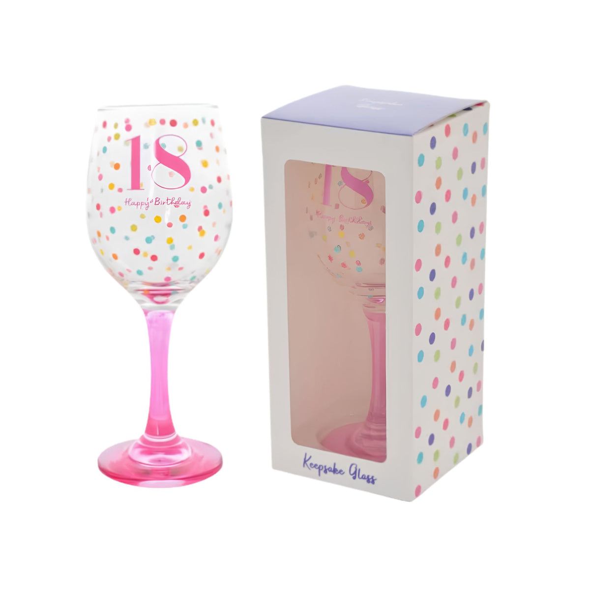 Birthday Party 18th wine glass, front view