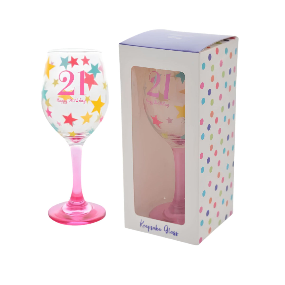 Birthday Party 21st wine glass, front view