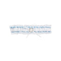 Blue organza bridal garter with diamante and pearl embellishment