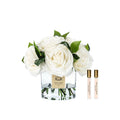 Côte Noire White Classic Tea Rose Bouquet in luxury vase with gold badge