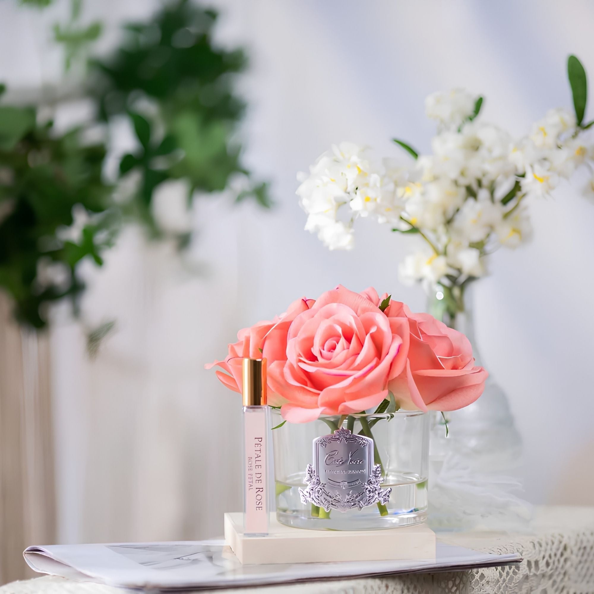 Côte Noire Five Roses GMR65 with ribboned gift box and Rose Petal perfume bottles, Eve's Cards & Gifts