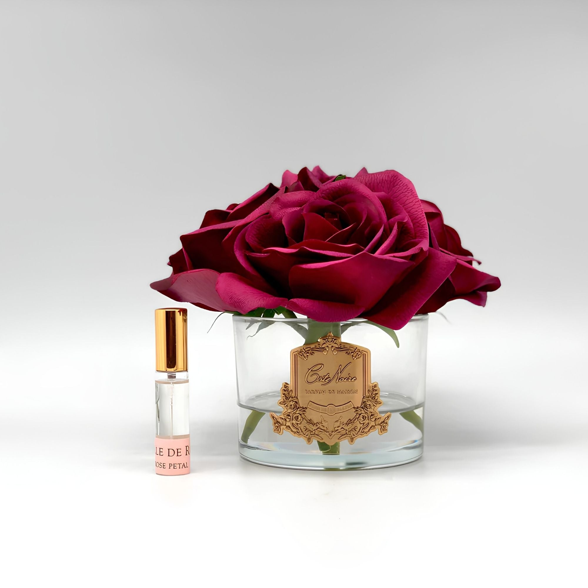 Côte Noire Red Five Roses GMR90 with burgundy gift box and two perfume bottles