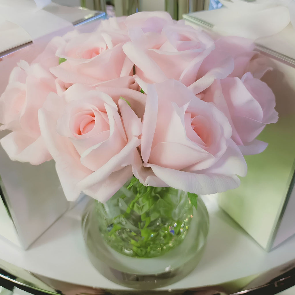 Close-up of Côte Noire French Pink Herringbone Rose Buds petals in gel