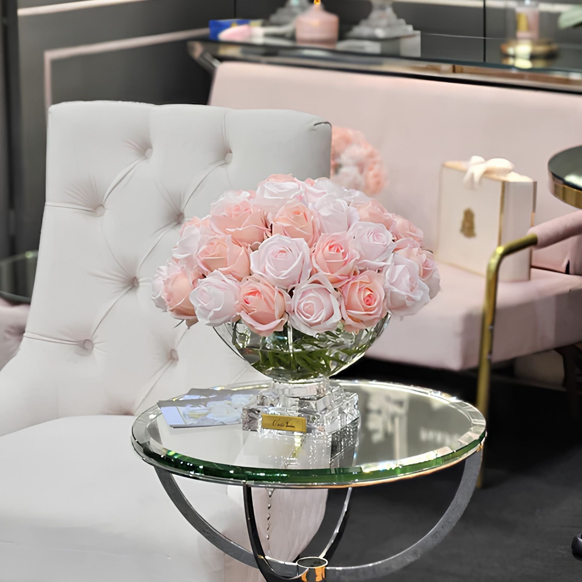 Côte Noire Luxury Centrepiece 37 Rose Bud Bouquet CPRB14 with gift box, Rose Petal perfume and Charente Rose perfume, Eve's Cards & Gifts