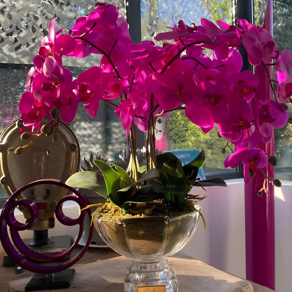 Côte Noire Luxury Orchid Centrepiece Bouquet CPO09 with two perfume bottles