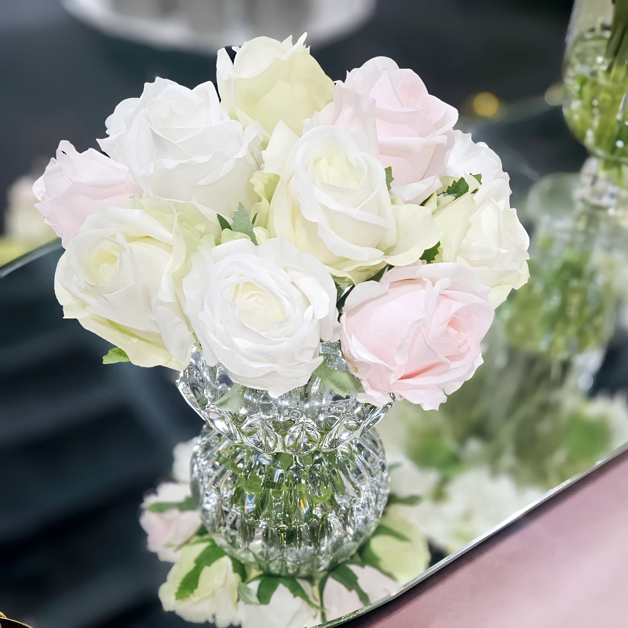 Close-up of Côte Noire Green and French Pink Rose Bud petals in gel