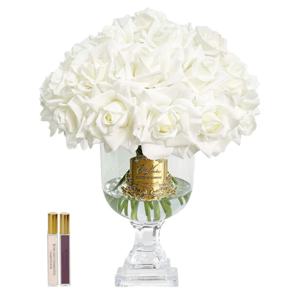 Côte Noire Versailles French Rose Bouquet in White with gold signature badge