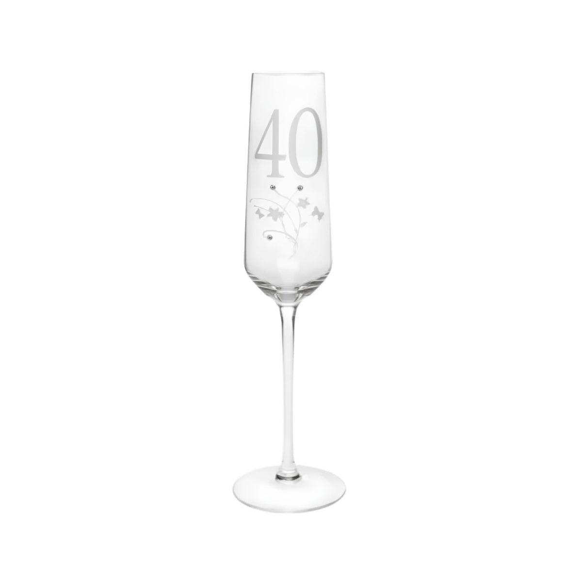 Crystal 40th birthday champagne glass, front view