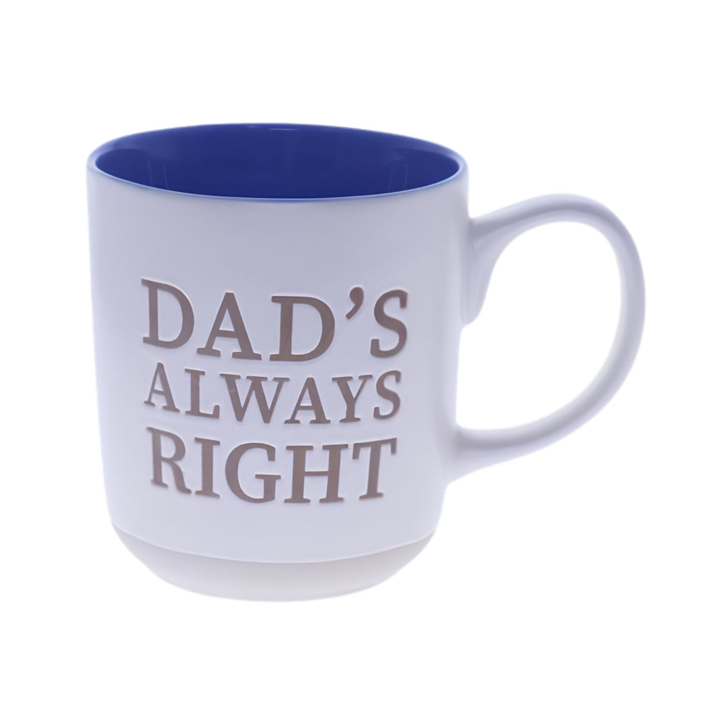 Dad's Always Right bone china mug with embossed print, Father's Day gift