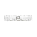 White satin bridal garter with rectangle diamante pendant