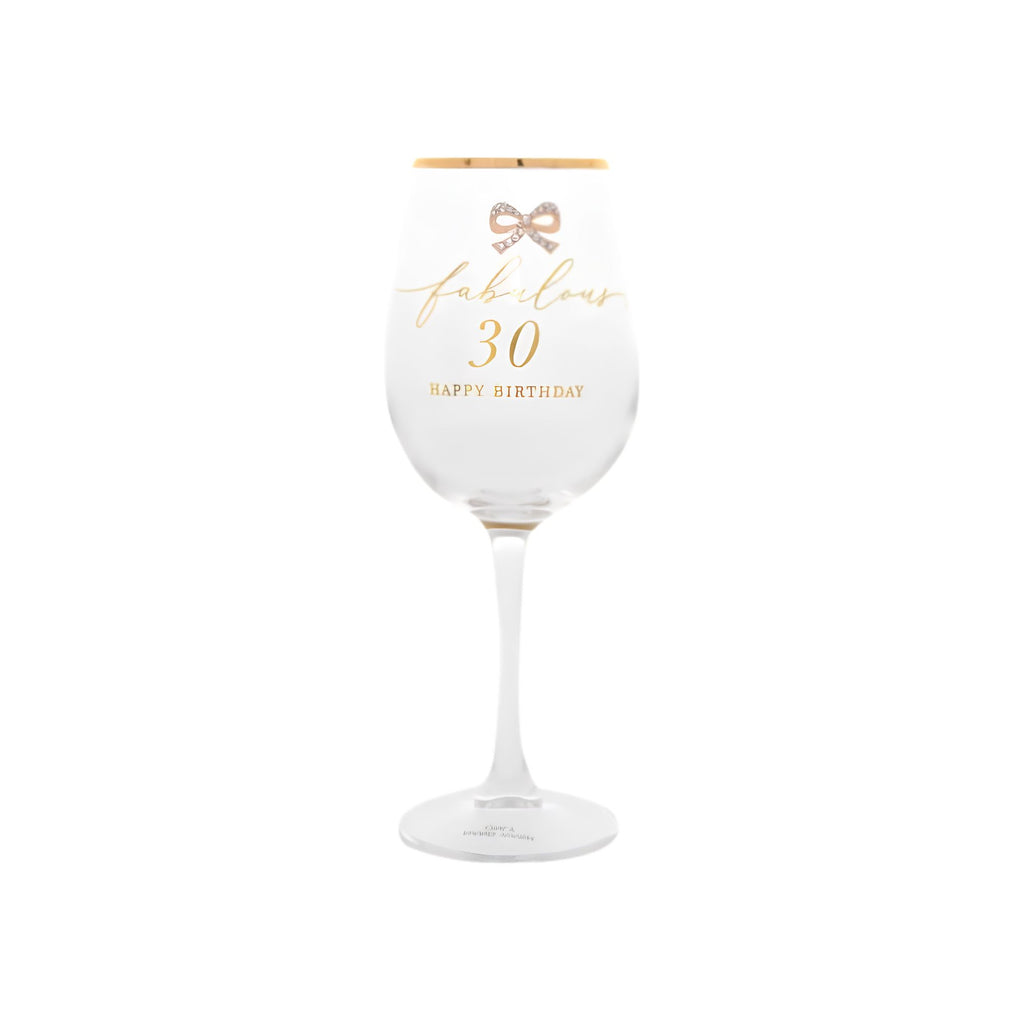 Jewelled 30th birthday wine glass, front view