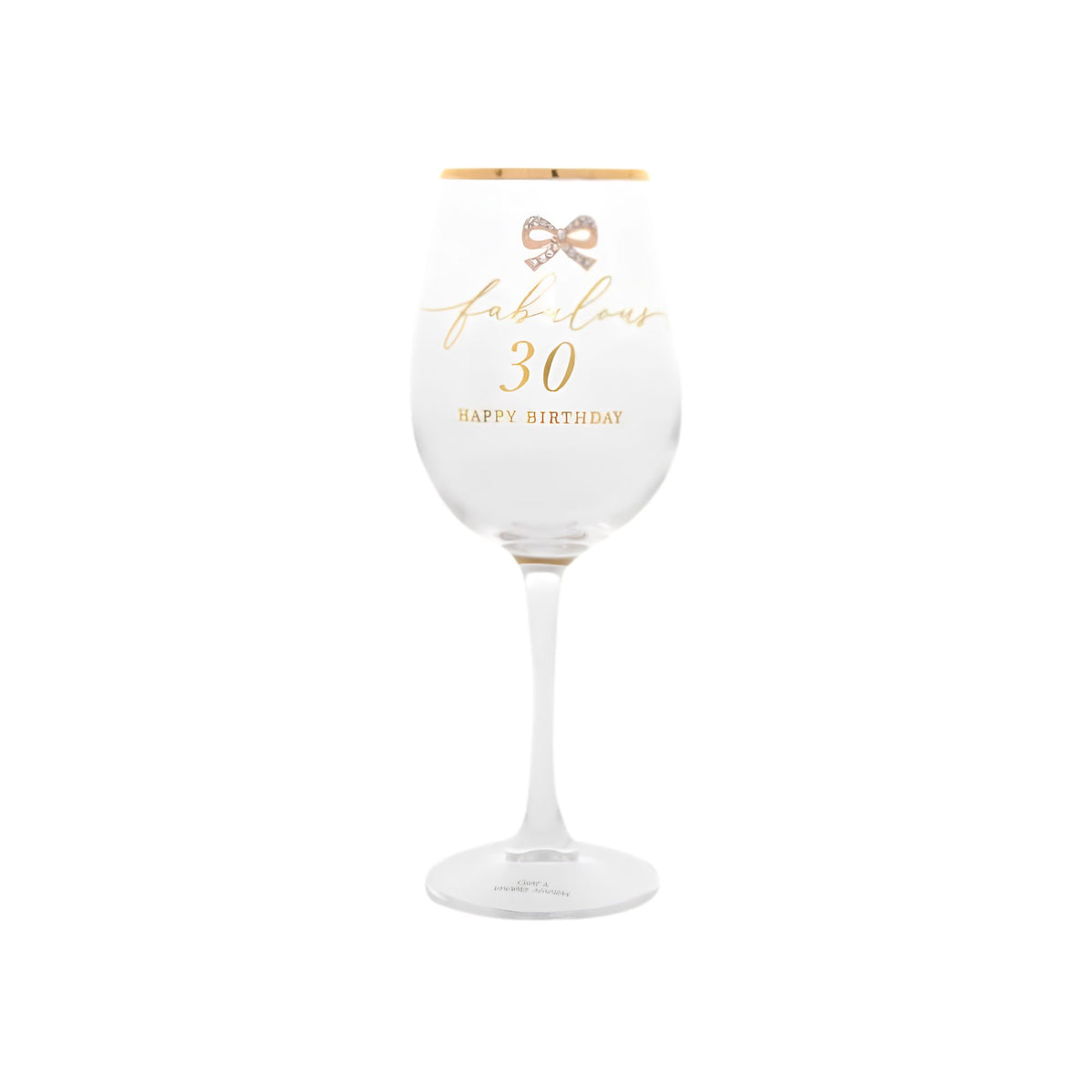 Jewelled 30th birthday wine glass, front view