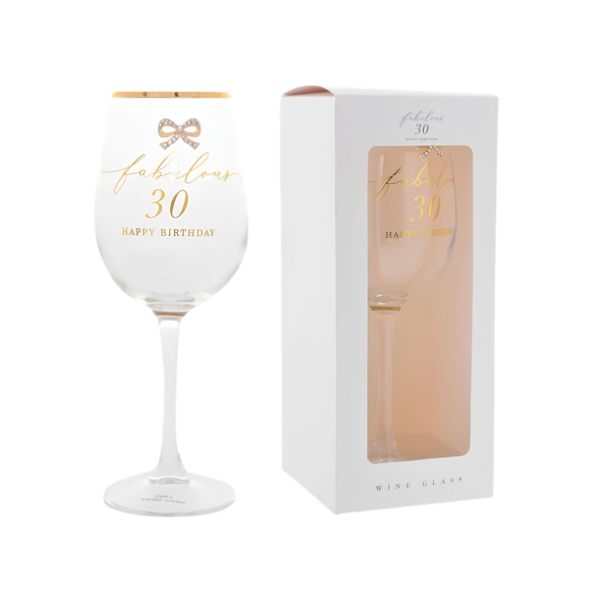 Jewelled 30th birthday wine glass, front view