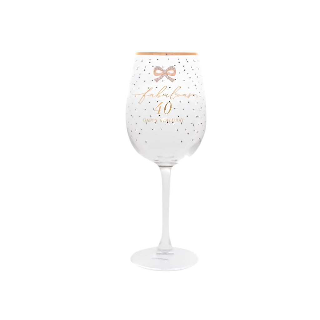 Close-up of jewelled '40' detail on the Jewelled 40th Wine Glass, Gibson Gifts