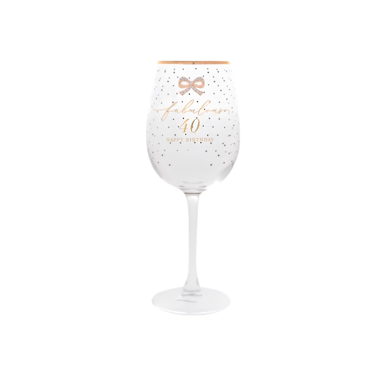 Close-up of jewelled '40' detail on the Jewelled 40th Wine Glass, Gibson Gifts