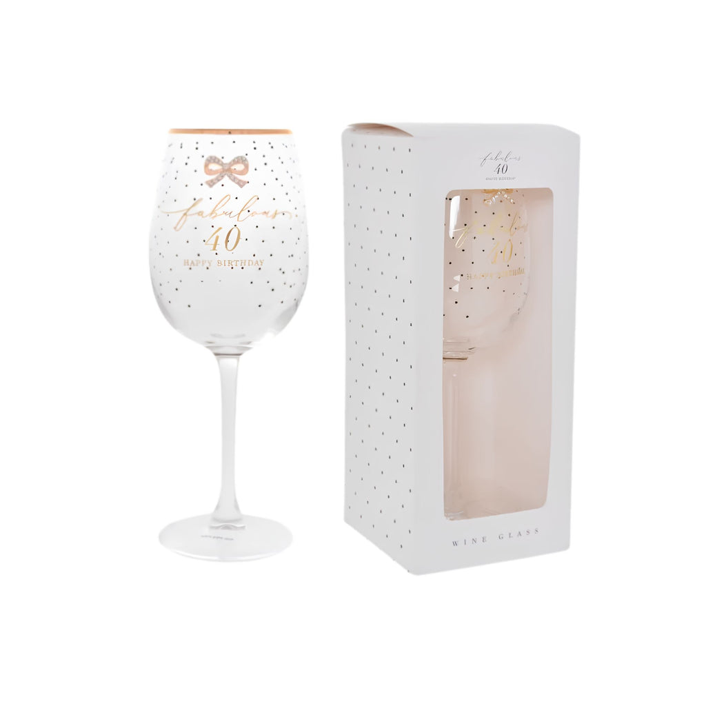Jewelled 40th Wine Glass by Gibson Gifts, full front view showing sparkling jewel embellishments