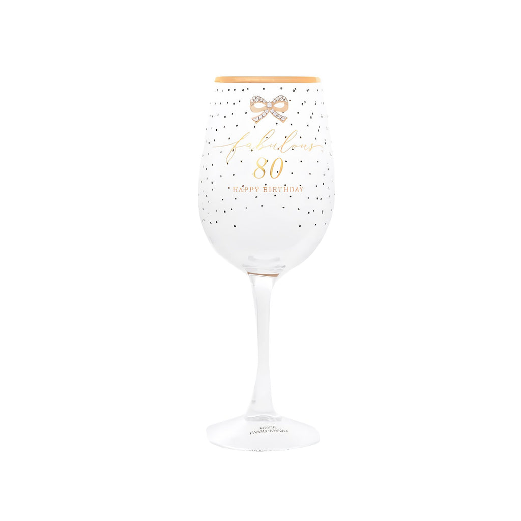 Close-up of jewelled embellishment on 80th birthday wine glass