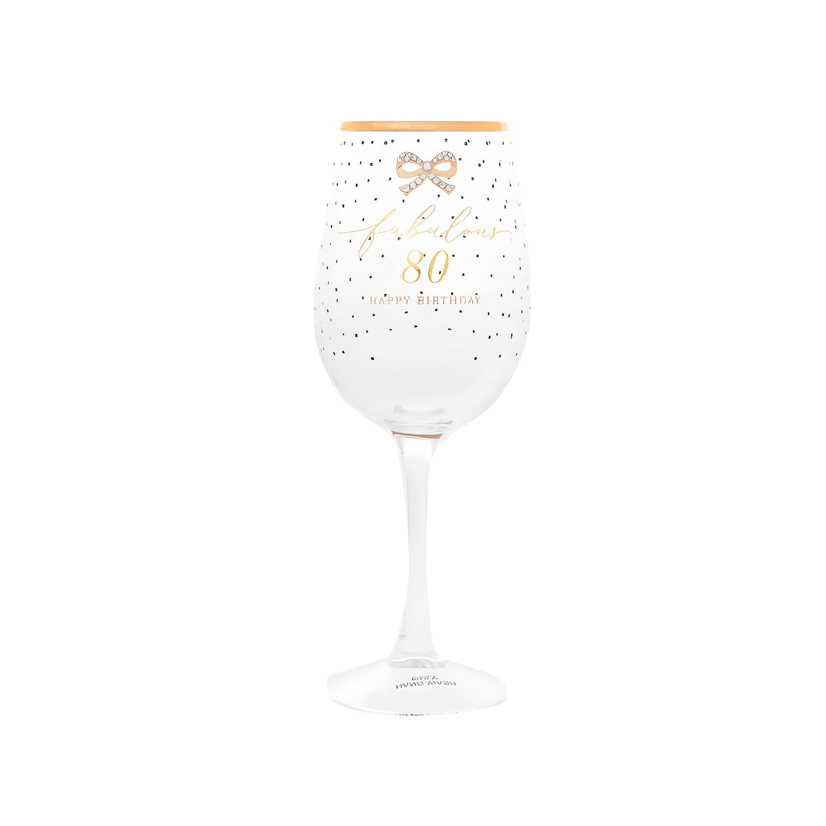 Close-up of jewelled embellishment on 80th birthday wine glass