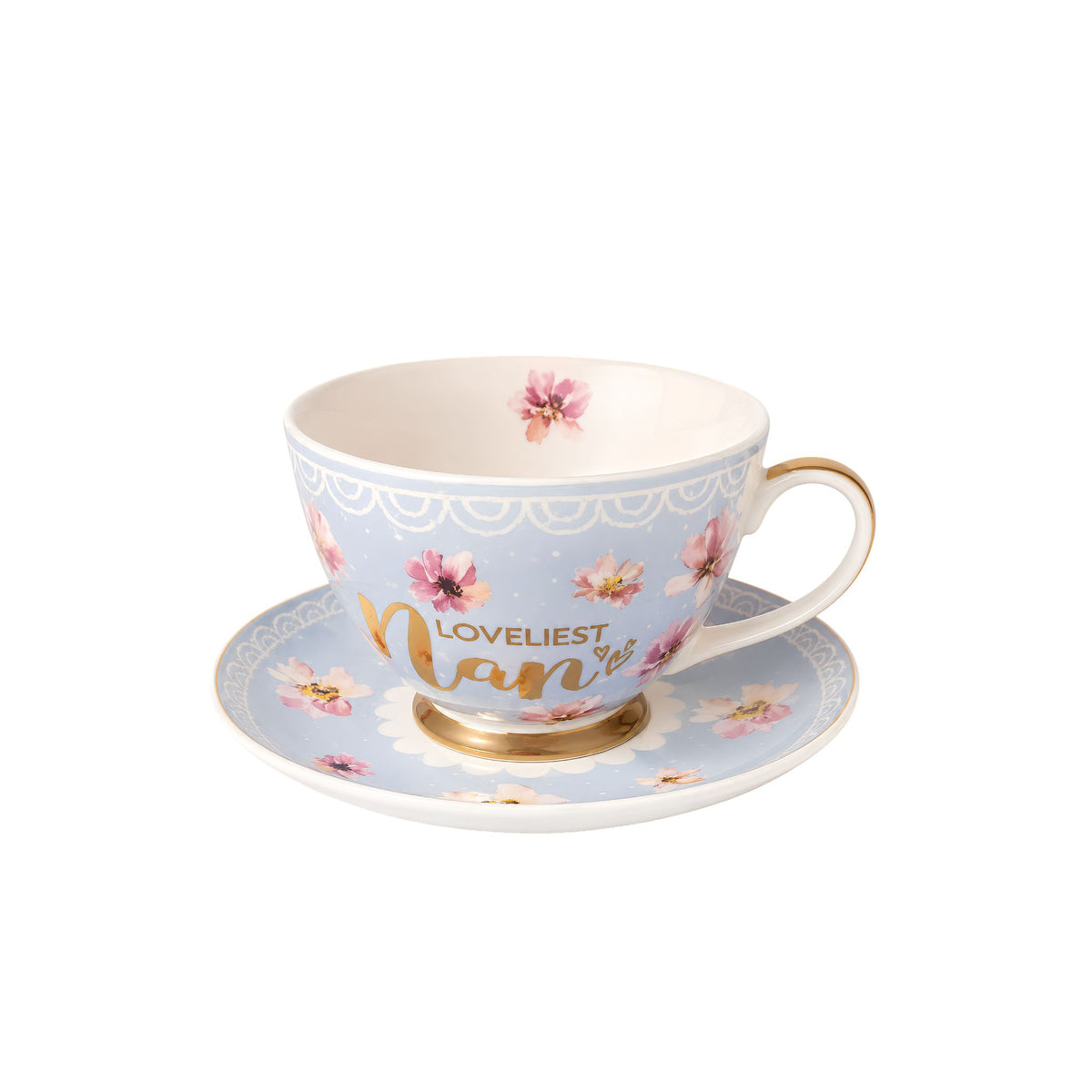 Loveliest Mum bone china tea cup and saucer set with floral design