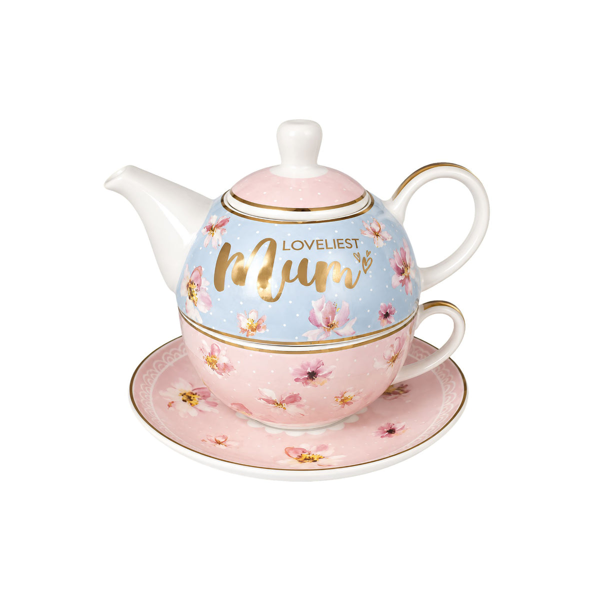Loveliest Mum Tea for One stackable teapot and cup set