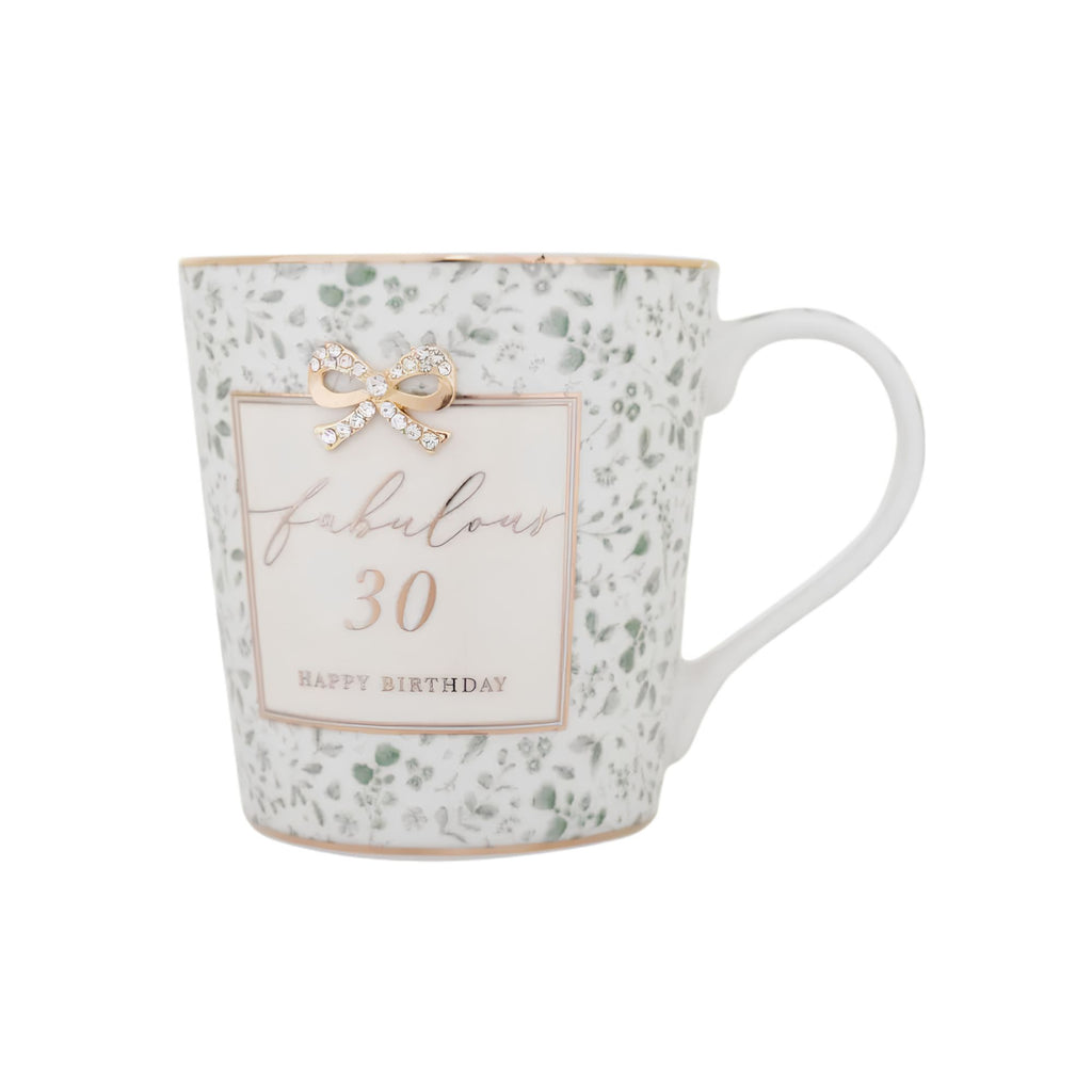 Close-up of 30th birthday detailing on Madelaine mug