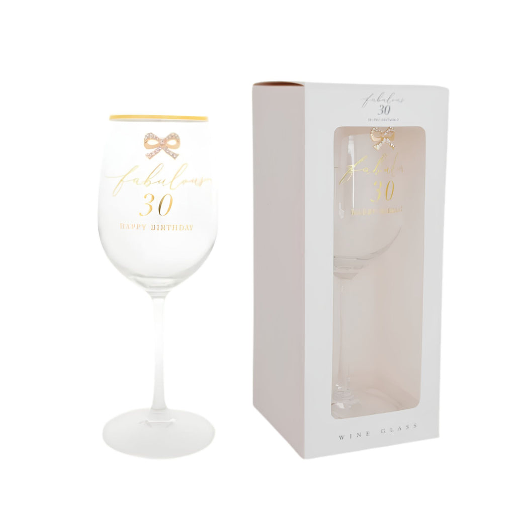 Madelaine 30th birthday wine glass, side angle showing size