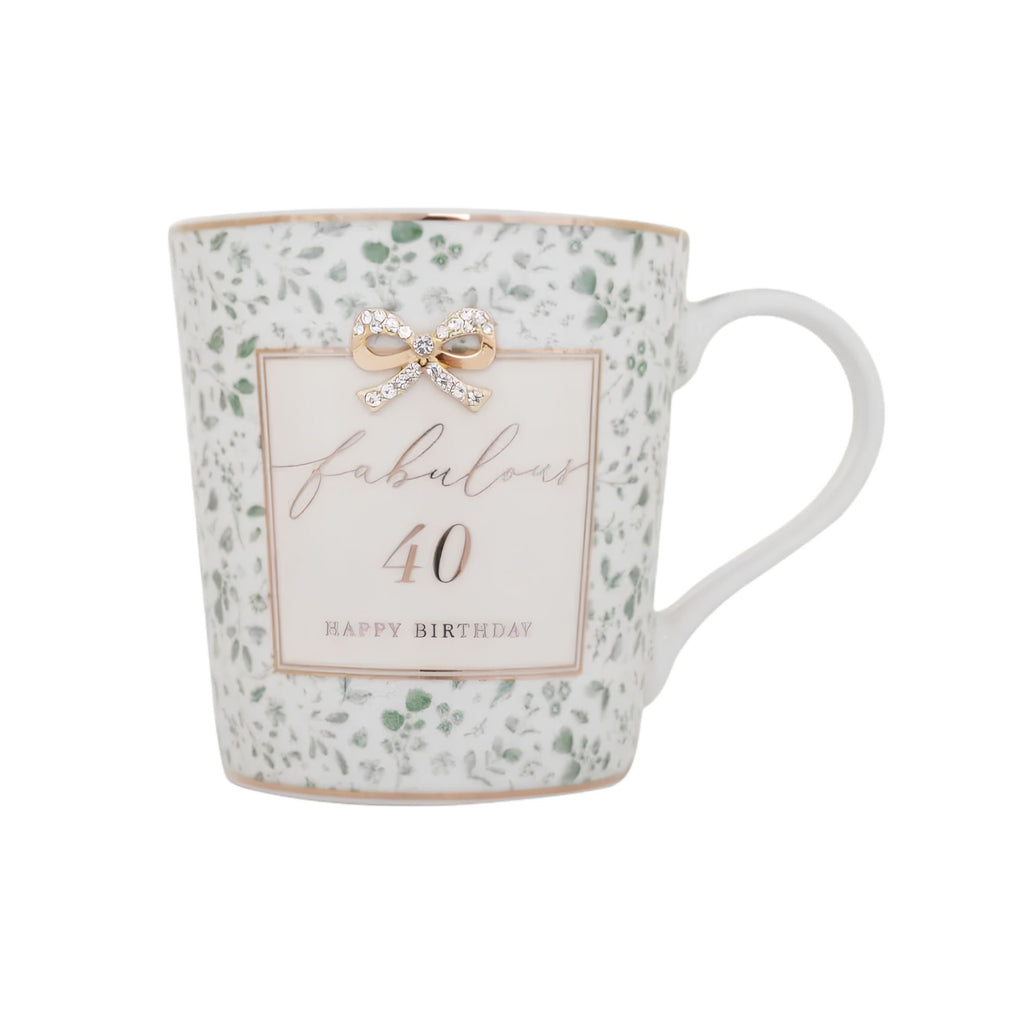 Close-up of 40th birthday detailing on Madelaine mug