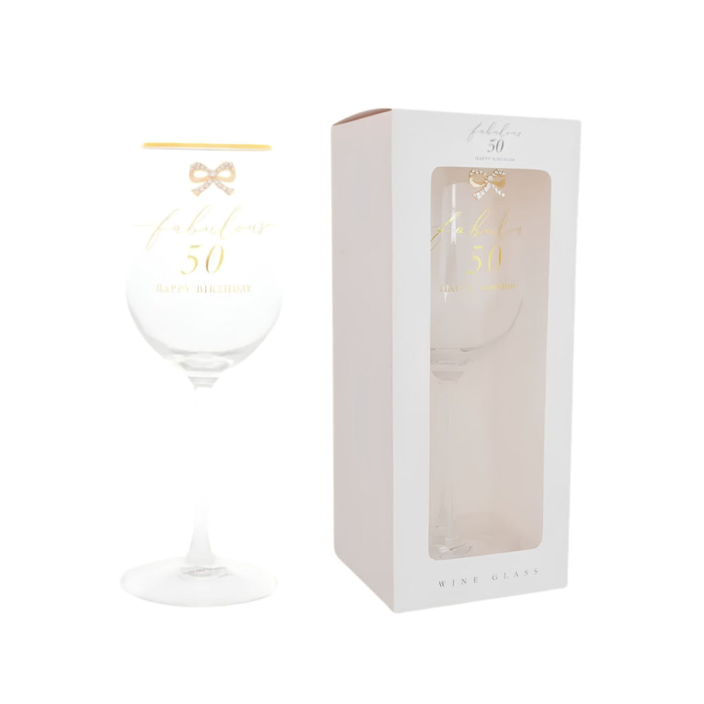Madelaine 50th birthday wine glass, side angle showing size