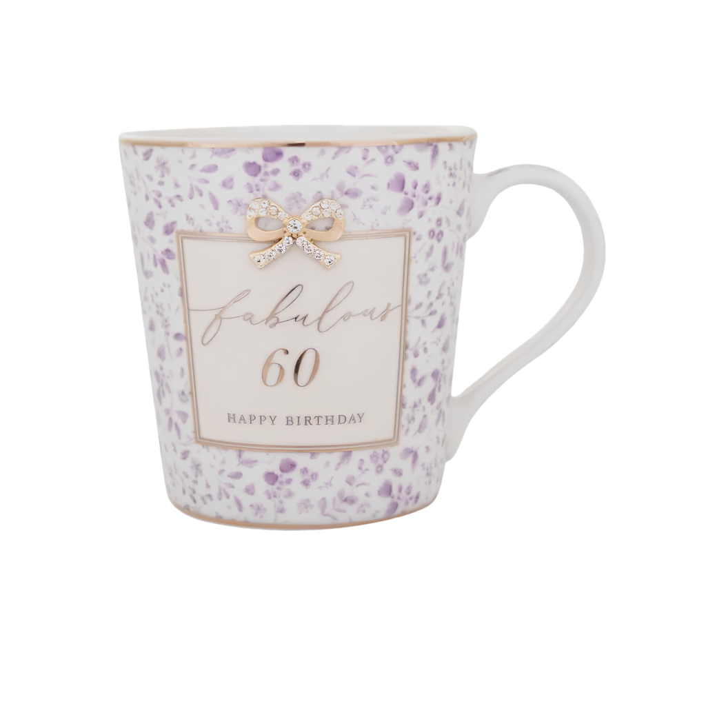 Close-up of 60th birthday detailing on Madelaine mug