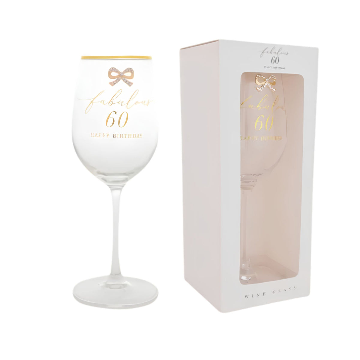 Madelaine 60th birthday wine glass, front view