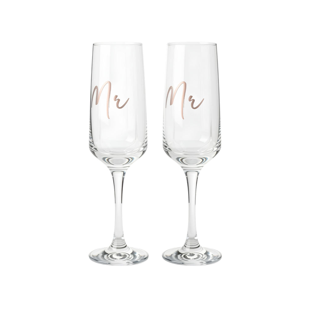 Set of two Mr and Mr wedding champagne flutes