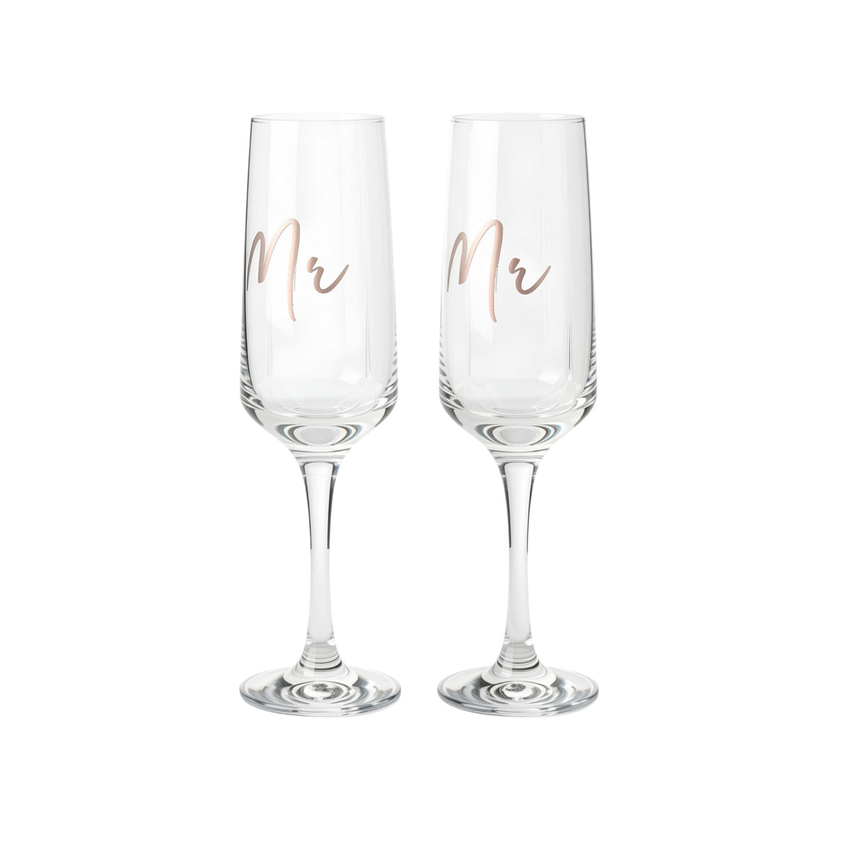 Set of two Mr and Mr wedding champagne flutes
