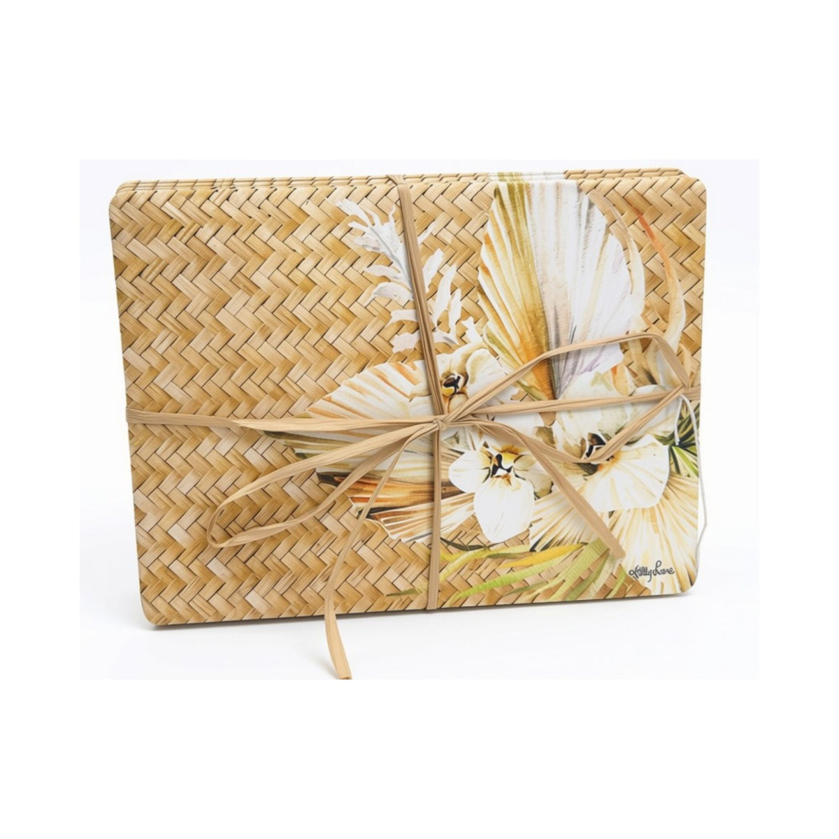 Palomino Placemats Set of 6, woven rattan floral design