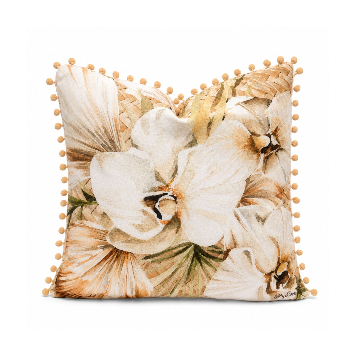 Palomino Rattan Cushion by Kelly Lane, orchid and palm design