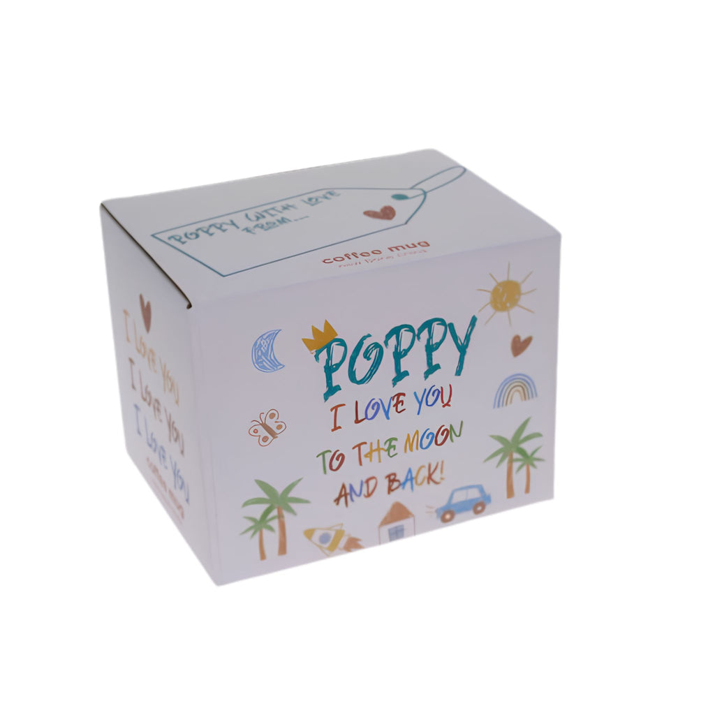 Poppy Kid Art Love You mug presented in matching printed gift box