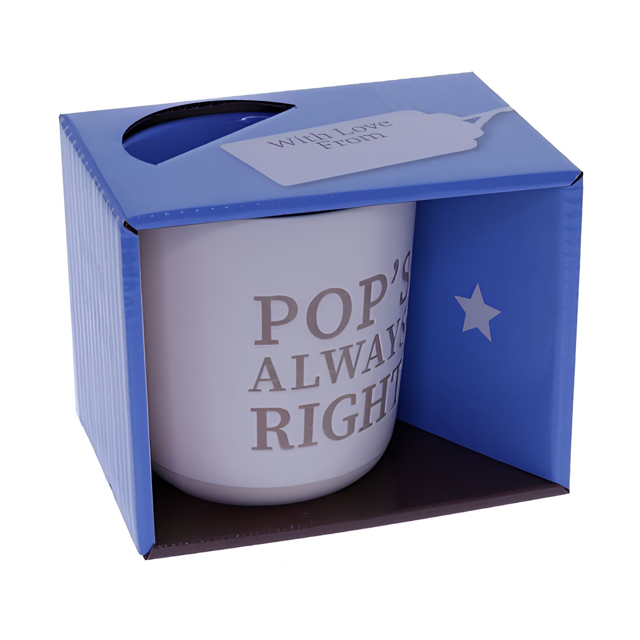 Pop's Always Right mug presented in matching all-over print open-face gift box