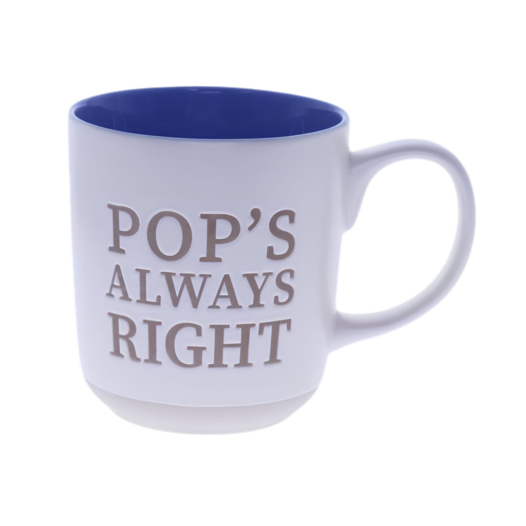 Pop's Always Right bone china mug with embossed print, Father's Day gift