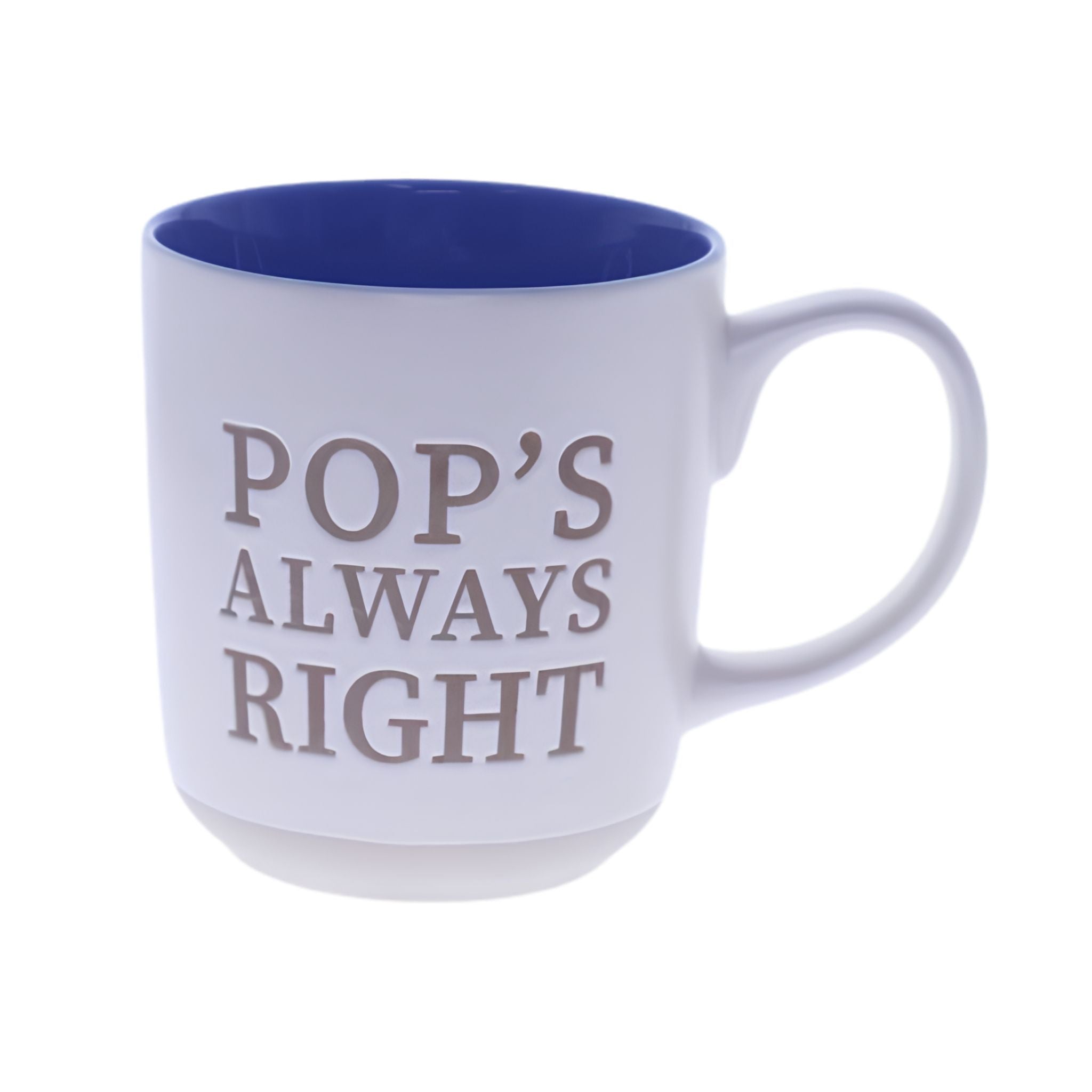 Pop's Always Right bone china mug with embossed print, Father's Day gift