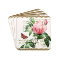 Redoute Rose Coasters Set of 4, gold border floral design