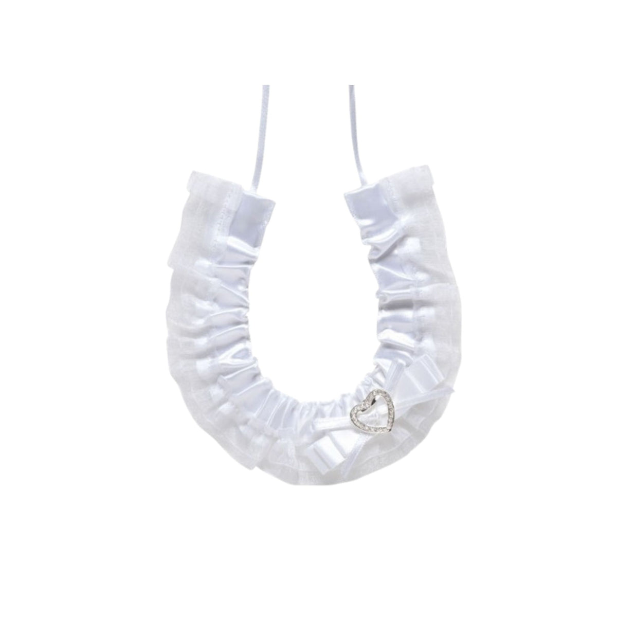 Satin Horseshoe with Heart bridal keepsake in white with diamante and bow