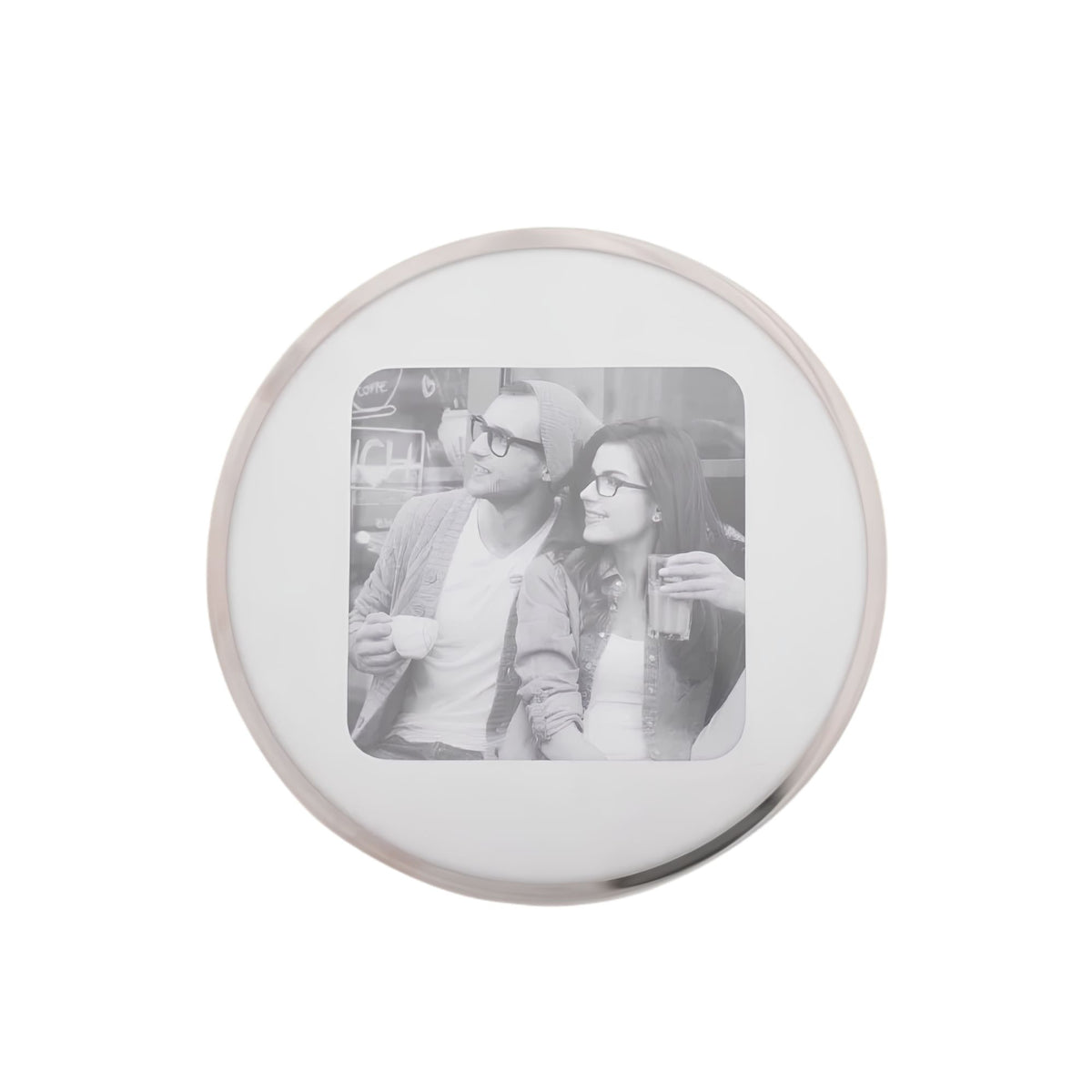 Silver Curve Round Frame, holds a 4x4 photo