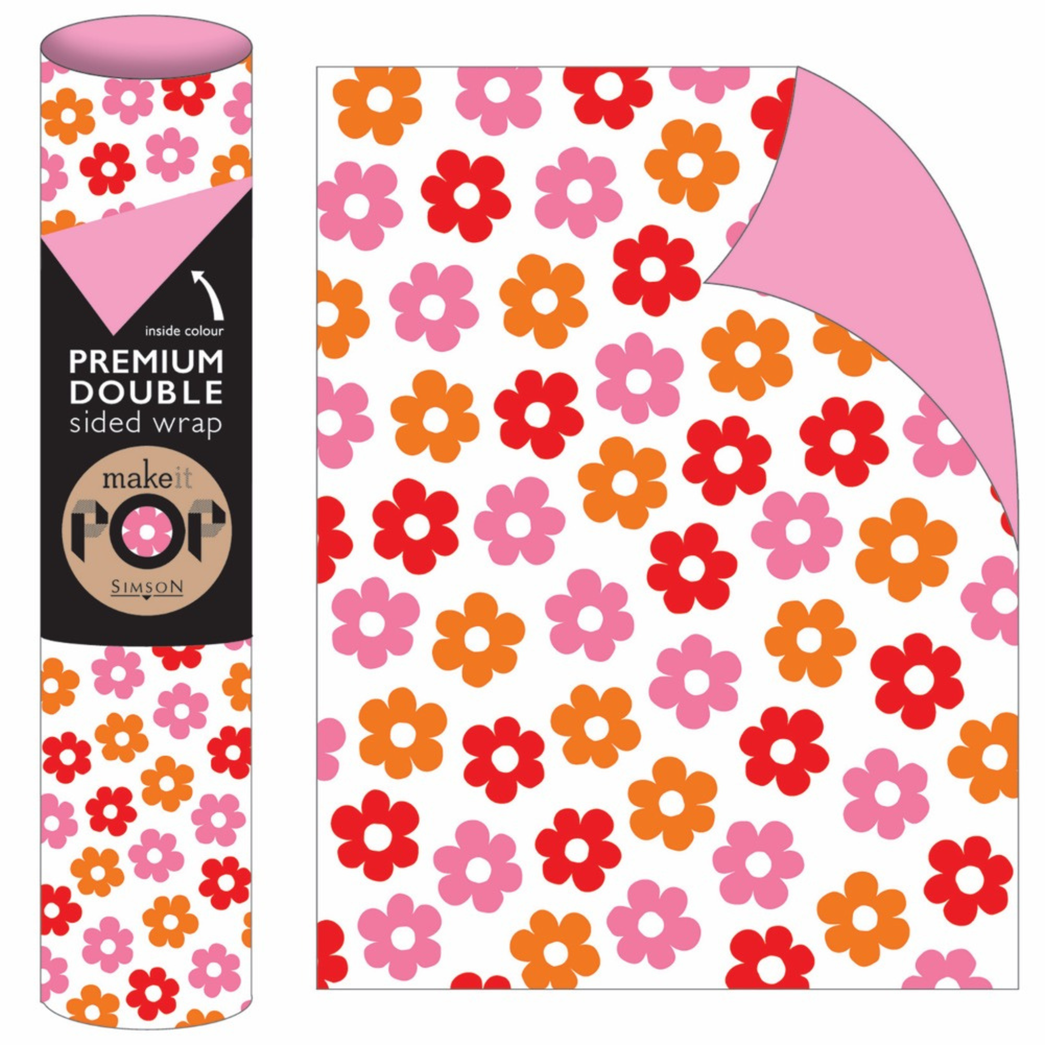 WRAP ROLL RED ORANGE PINK FLOWERS