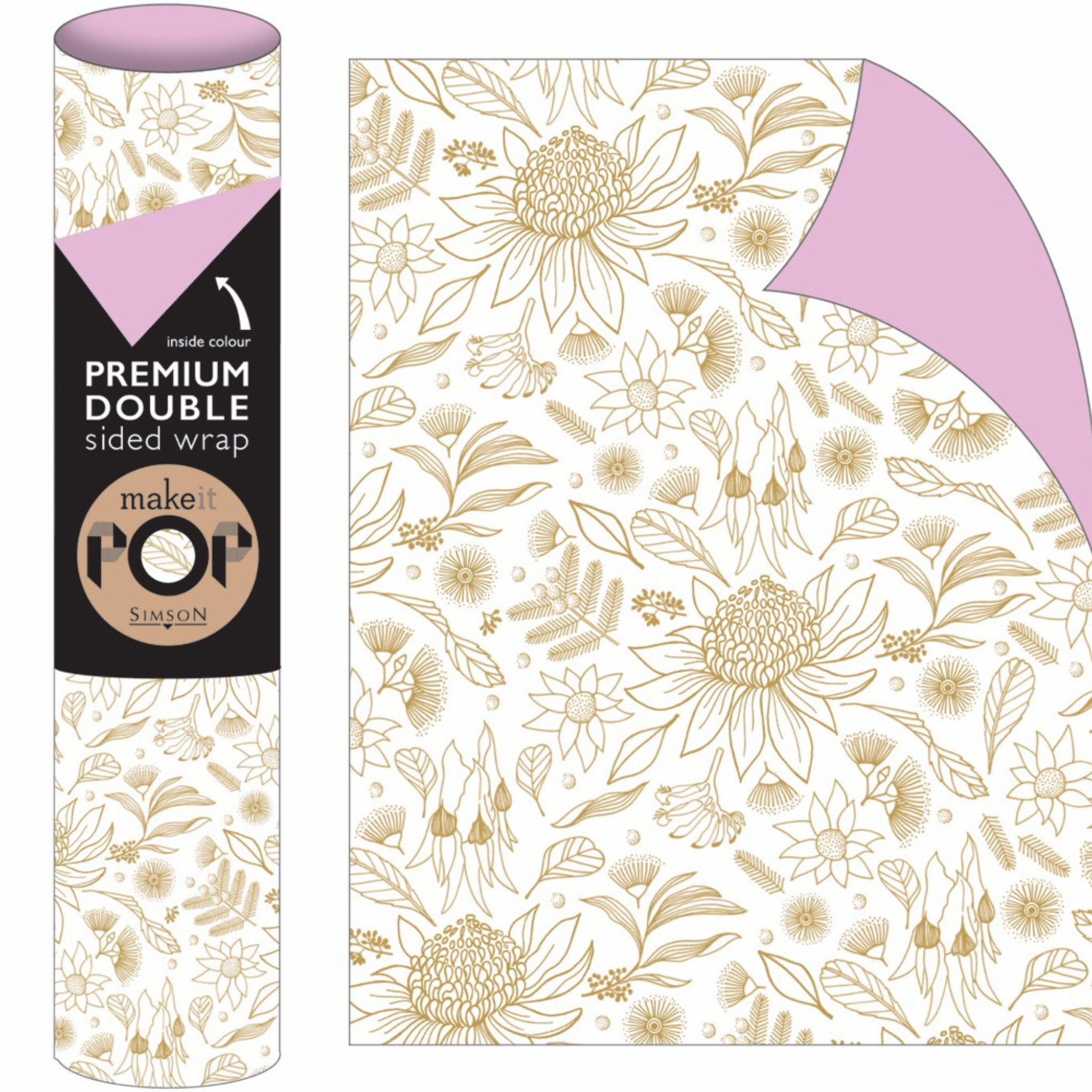 WRAP ROLL GOLDEN BOTANICS ON WHITE