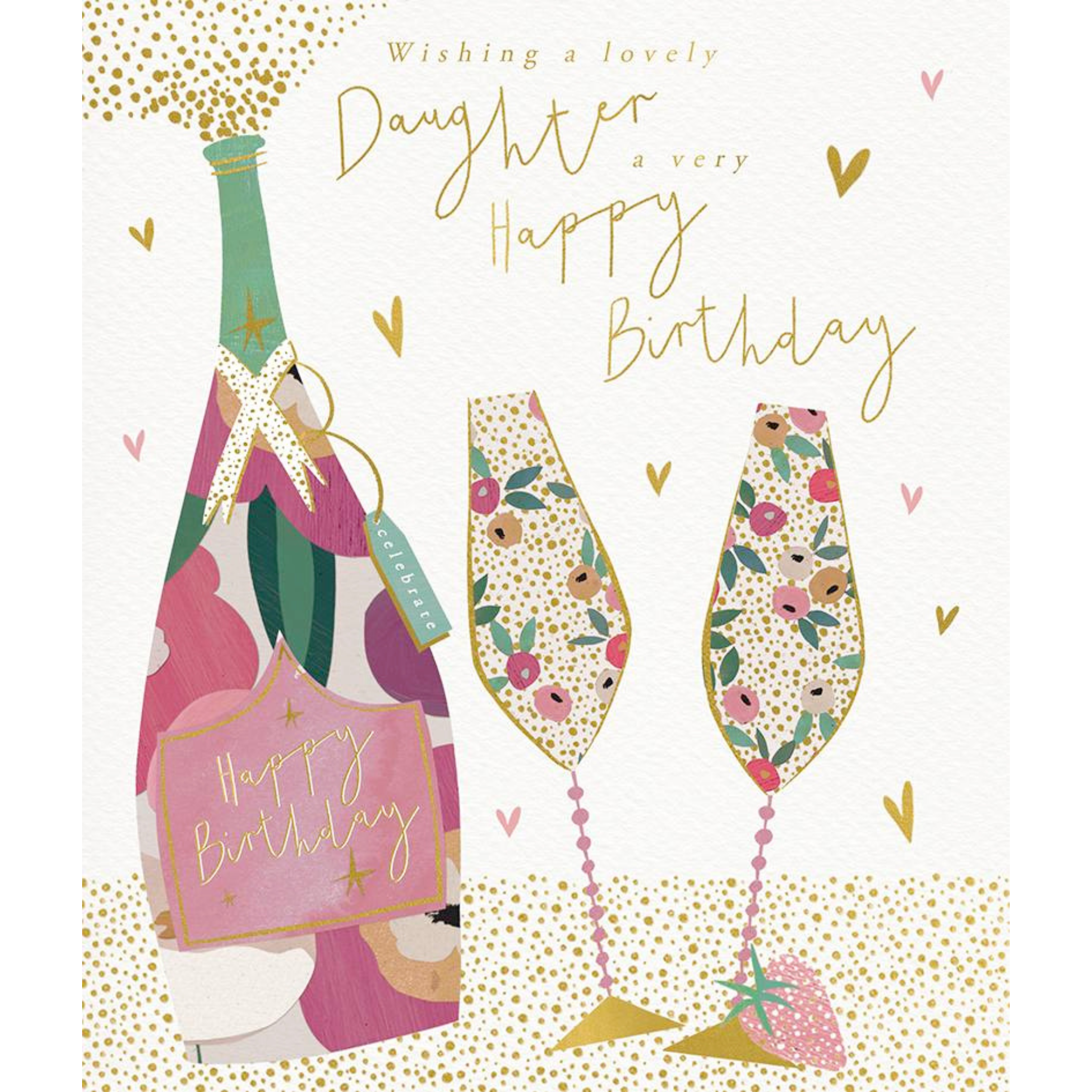 CARD GB RBDY DAUGHTER BOTTLE & CHAMPAGNE GLASSES
